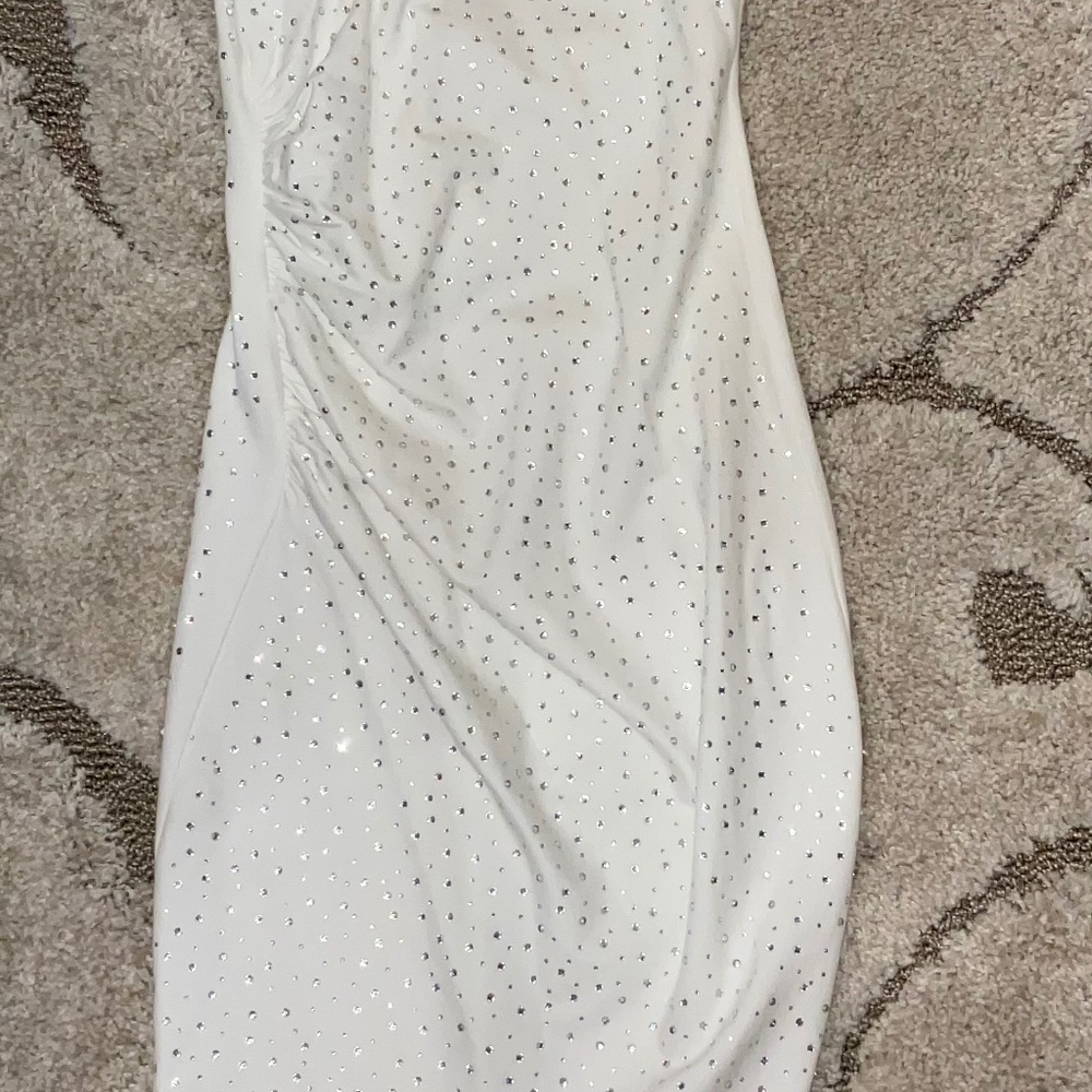 Long White Rhinestone Tank Dress